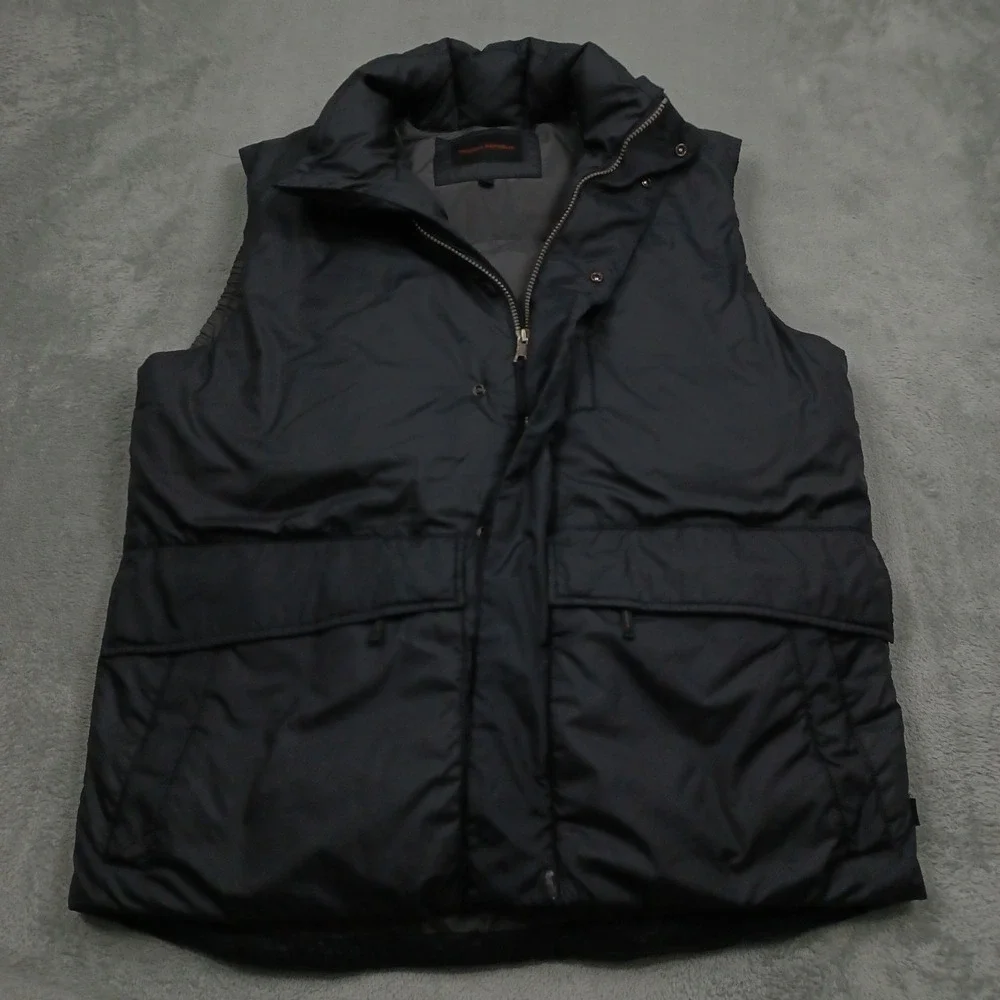 Banana Republic Vest Mens Large Black Down Pockets Preppy Full Zip